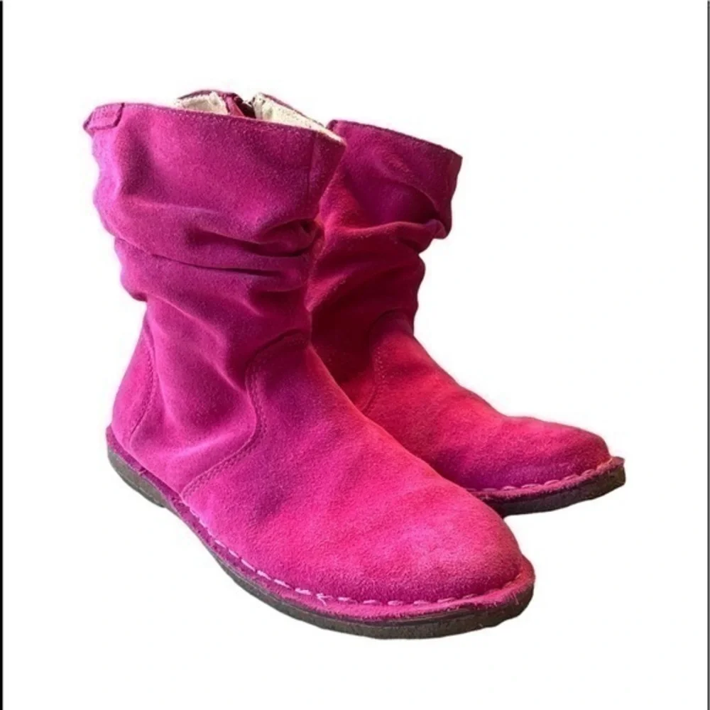 L.L. Bean Suede Leather Slouch Ankle Boots Bootie Pink Fuchsia Purple Size 6